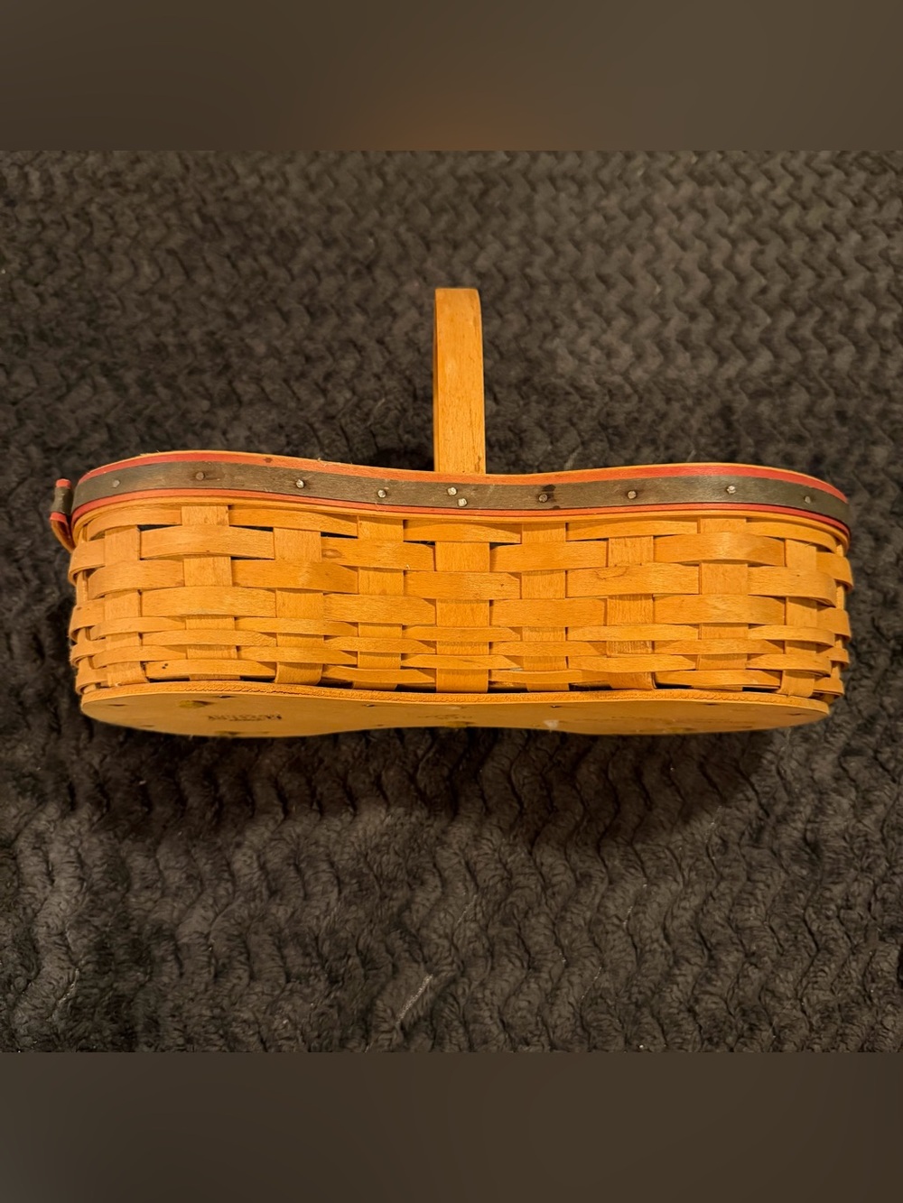 Woven Longaberger candle Basket with Handle - Natural Wood & Brown Trim